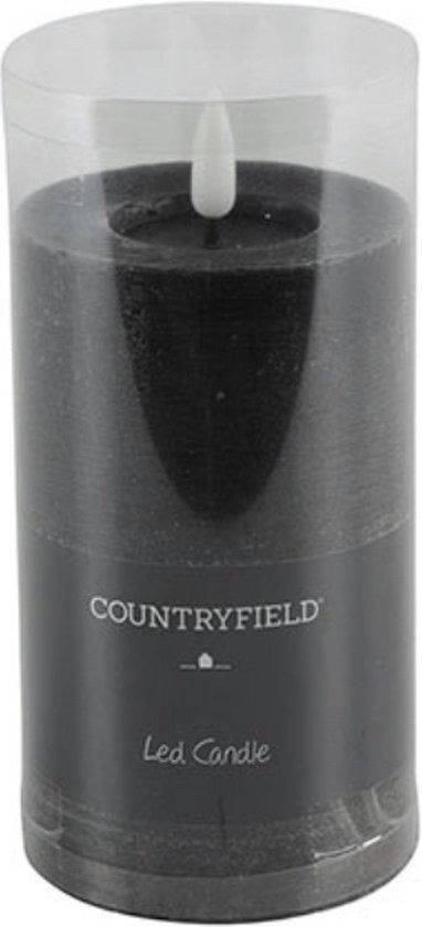 Countryfield Lyon LED kaars/stompkaars - zwart - D7,5 x H12,5 cm - timer