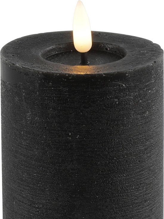 Countryfield Lyon LED kaars/stompkaars - zwart - D7,5 x H12,5 cm - timer