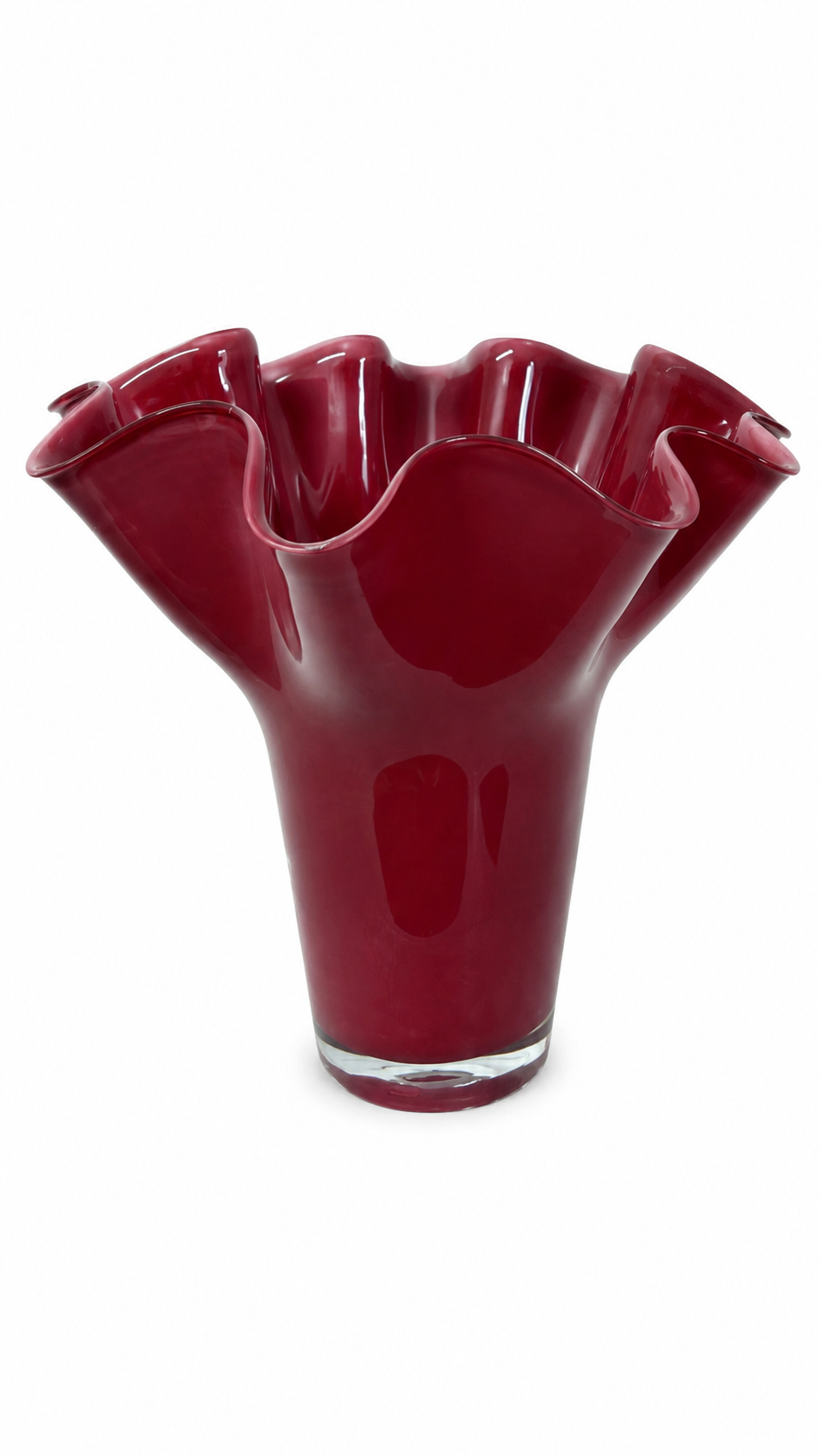 Hardroze Glazen Vaas met Organische Rand – 34 cm